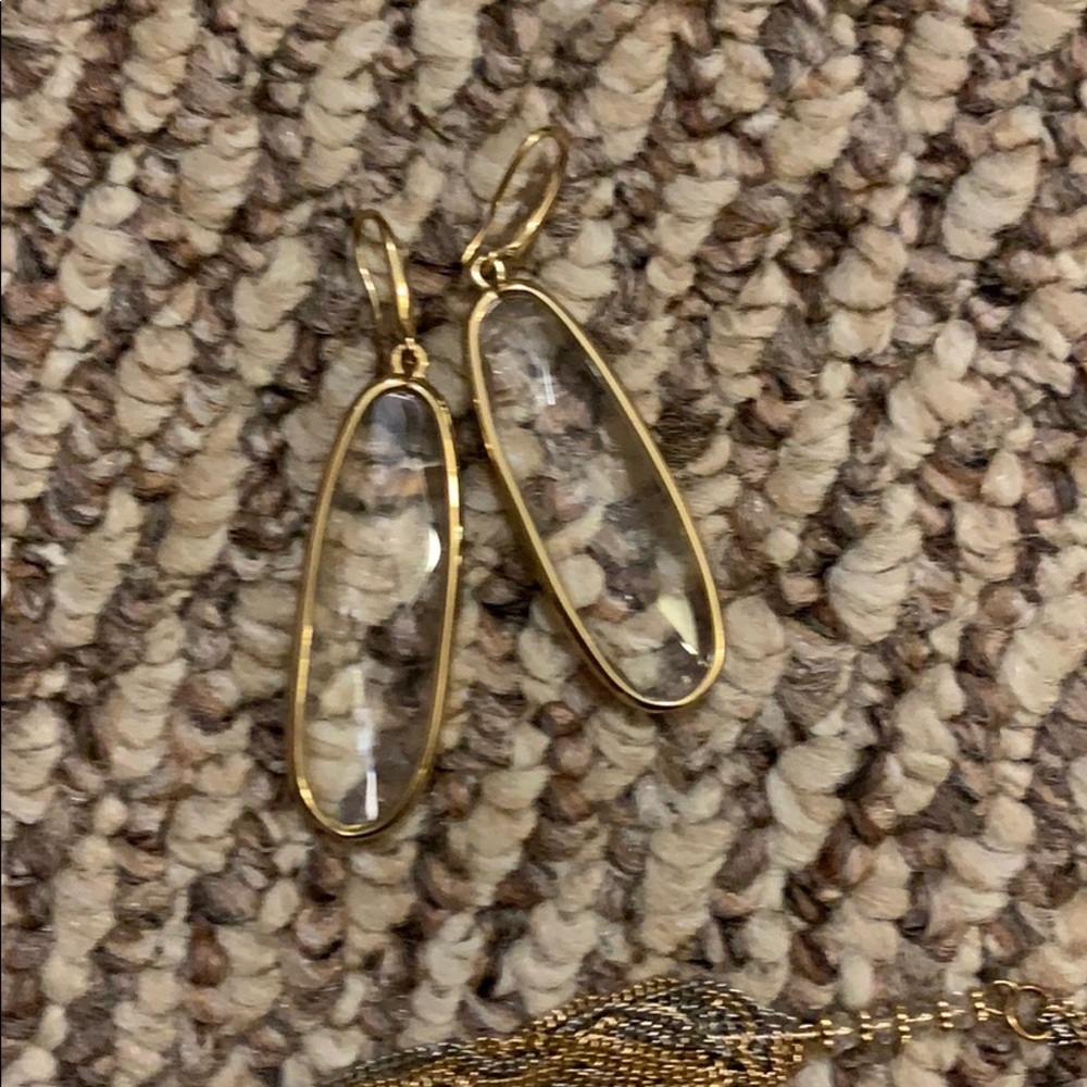 Clear drop earrings with gold trim
